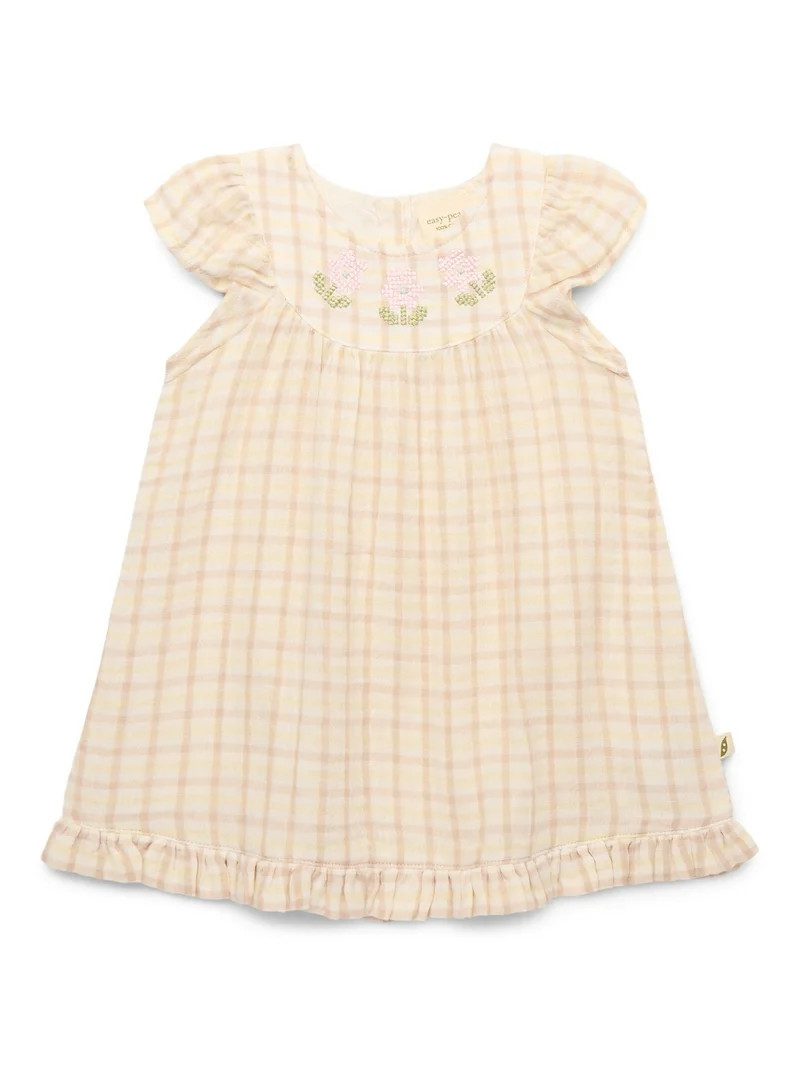 easy-peasy Baby Girls Organic Cotton Gauze Embroidered Flutter Dress, Sizes 0-24M | Walmart (US)