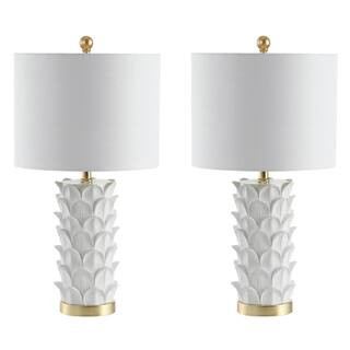 SAFAVIEH Nico 25 in. White Leaf Table Lamp with Off-White Shade (Set of 2) | The Home Depot