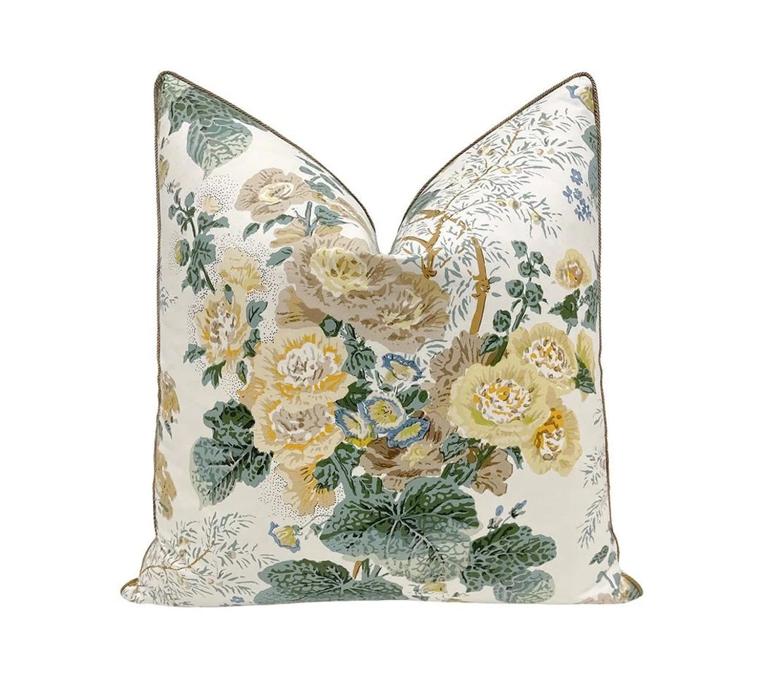 PRE-ORDER Althea // Citron Pillow Lee Jofa Floral Print Designer Pillow Brass Cord Detailing - Et... | Etsy (US)