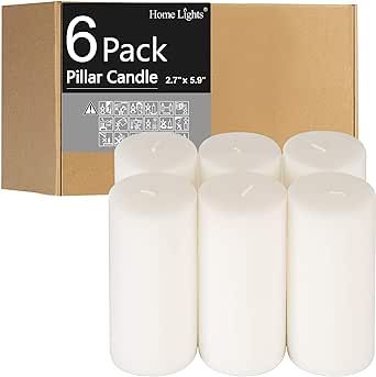 HomeLights Pillar Candles - 3x6 inch | 50 Hours Burning, 6 Count - White Unscented Smokeless Euro... | Amazon (US)