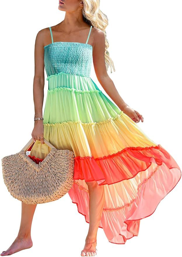 SAUKOLE Women's Summer Sleeveless Strapless Ruffle Off The Shoulder Swing Cocktail Party Dress | Amazon (US)