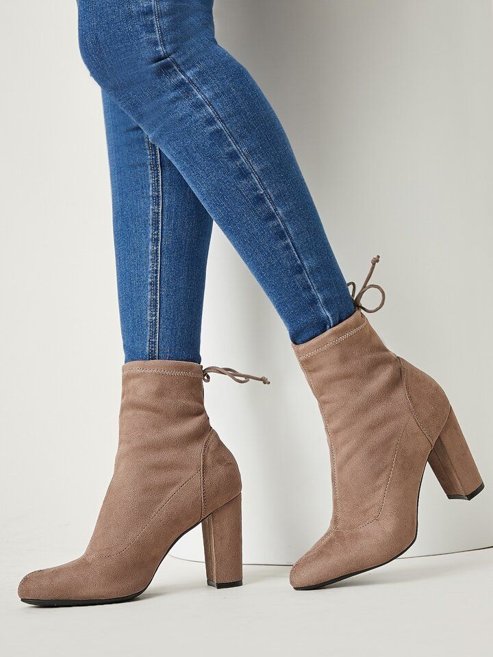 Faux Suede Knotted Self-Tie Ankle Boots | SHEIN