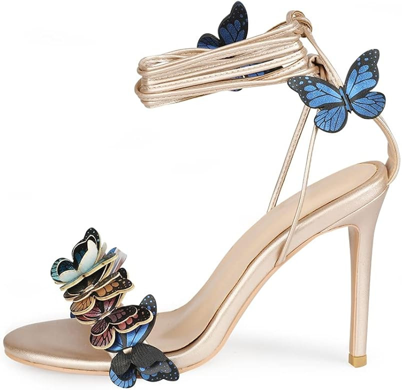 ARQA Heeled Sandals for Women,Butterfly Strappy Open Toe High Heels Lace Up Stilettos for Party Wedd | Amazon (US)