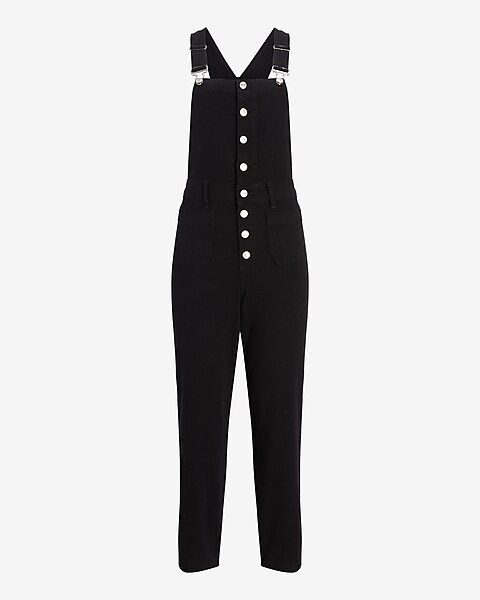 Black Button Front Straight Jean Overalls | Express