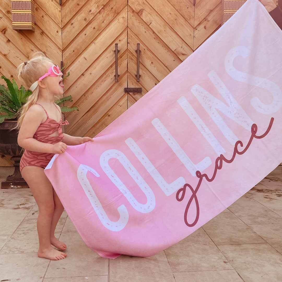 Pink Ombre Personalized Kids Beach Towel | Caden Lane