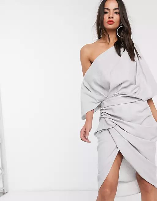 ASOS EDITION drape asymmetric linen midi dress | ASOS (Global)