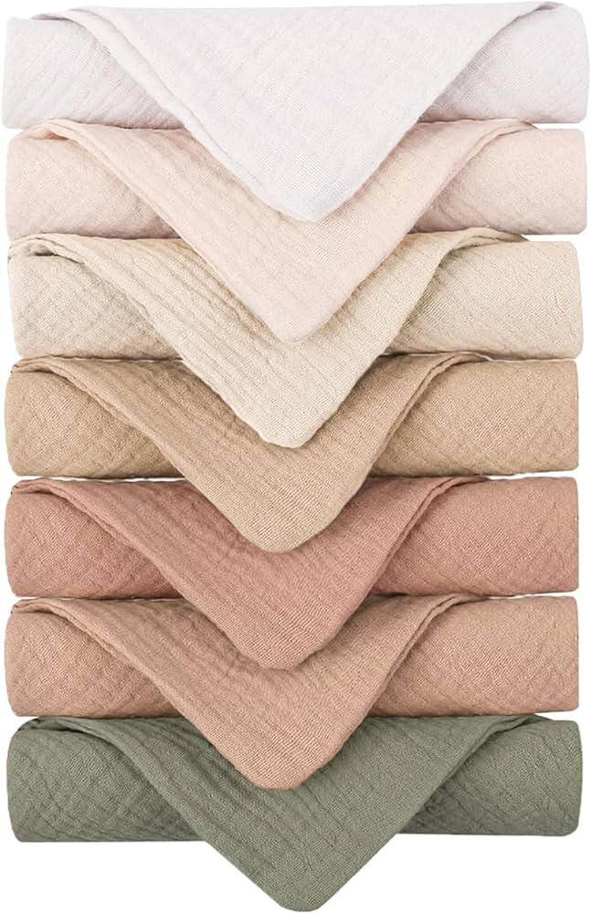 Konssy Baby Muslin Washcloths 7-Pack, 100% Cotton Baby Bath Washcloths, Soft & Absorbent Wash Clo... | Amazon (US)