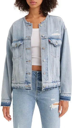 Distressed Release Hem '90s Denim Trucker Jacket | Nordstrom