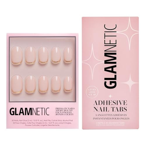 Glamnetic Press-On Nails & Adhesive Nail Tabs - Goal Digger | Glossy, Semi-Transparent, Short Round Nails with Gold Foil, Reusable | 12 Sizes - 30 Nail Kit | Amazon (US)