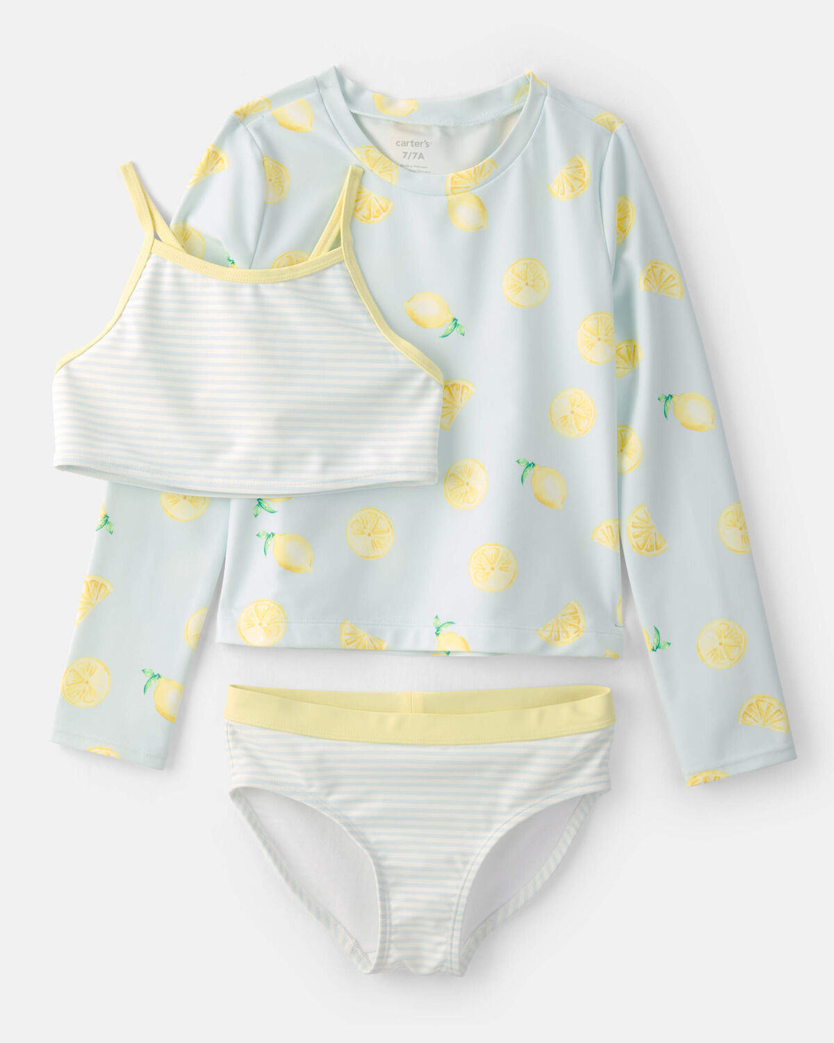 Girls 3-Piece Lemon Striped Rashguard Swimsuit Set - Blue | Carter's Inc