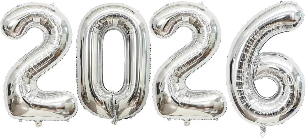 Giant Silver 2026 Balloons, 40" Large Number 2026 Balloons Helium Mylar Foil Balloons for 2026 Ne... | Amazon (US)