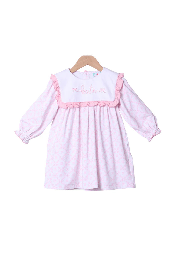 Pink Heart and Bow Ruffle Dress | The Smocked Flamingo