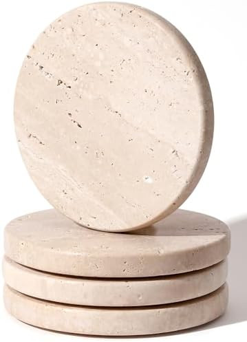 Beige Travertine Coasters Set of 4,Marble Absorbent Coasters 4 '',Ideal for Housewarming Gifts, A... | Amazon (US)