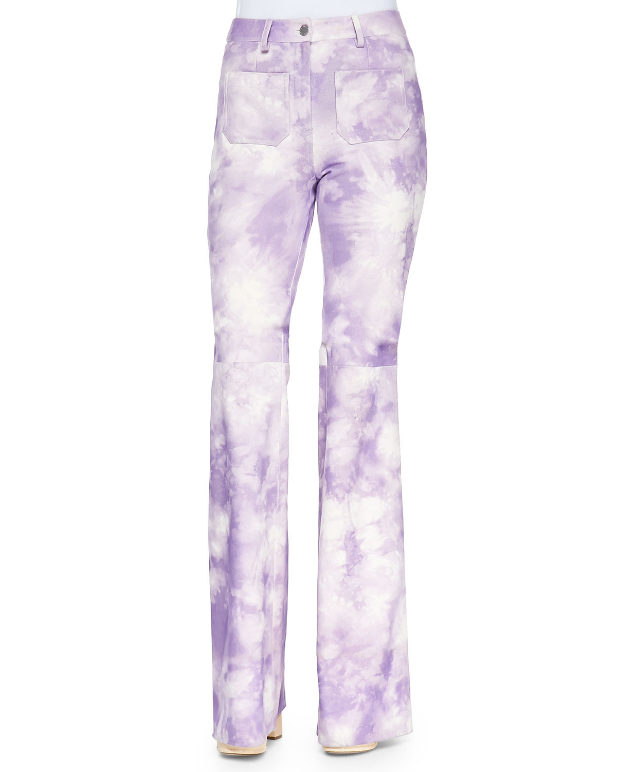 Tie-Dye Leather Bell-Bottom Pants, Wisteria | Neiman Marcus