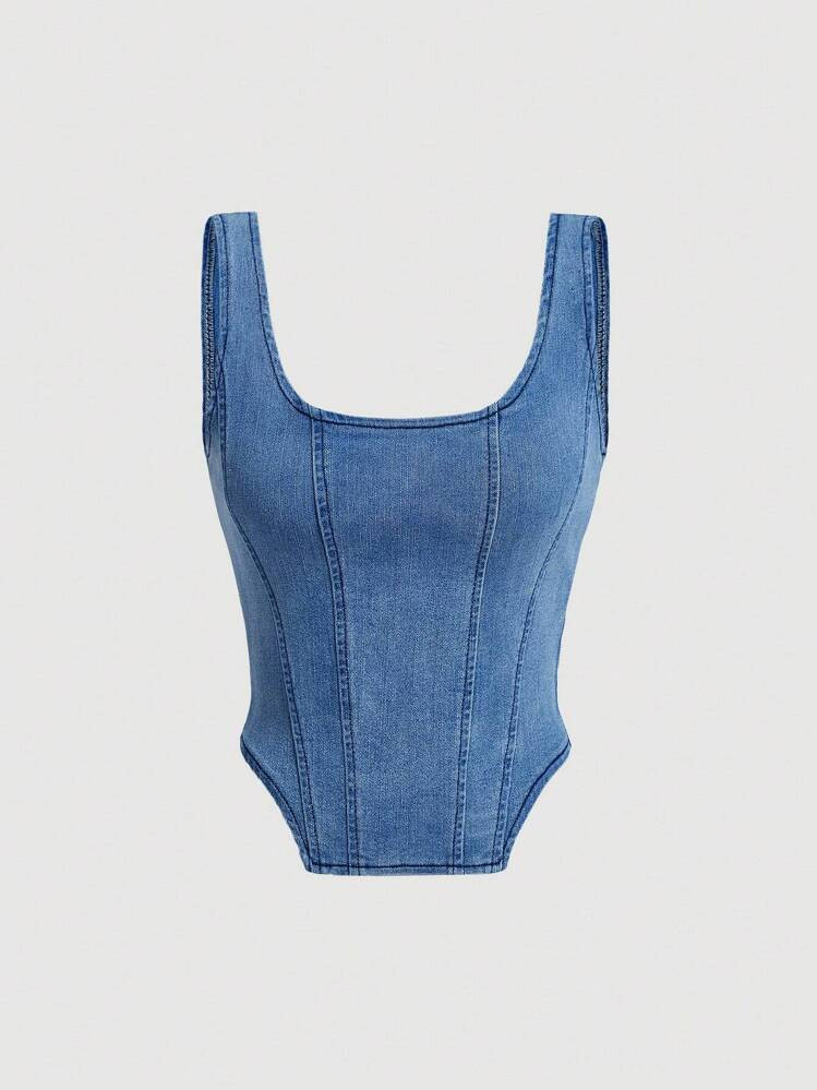 SHEIN MOD Women's Back Zipper Denim Vest Without Sleeves | SHEIN