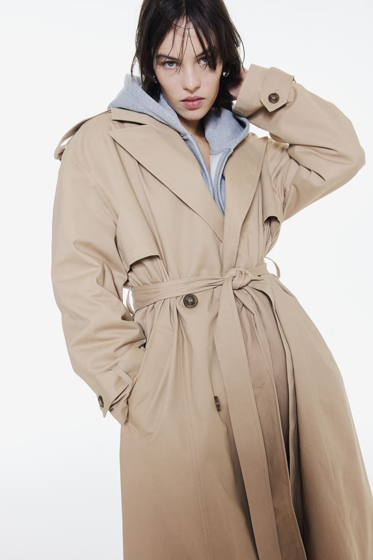 Twill Trench Coat - Long sleeve - Long - Beige - Ladies | H&M US | H&M (US + CA)