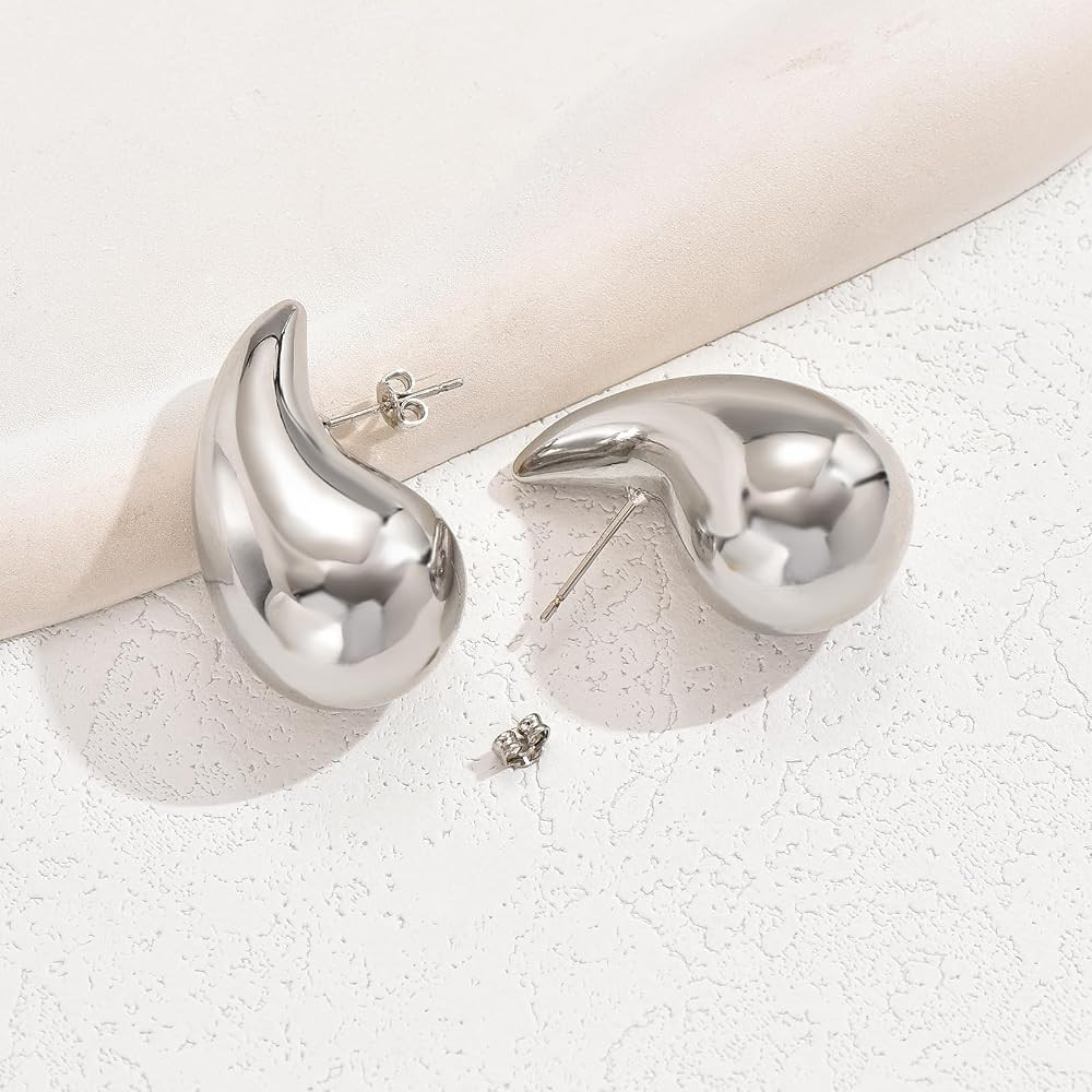 18K Earrings Dupes, Chunky Gold Hoop Earrings for Women, Lightweight Waterdrop Teardrop Hoops, Hy... | Amazon (UK)