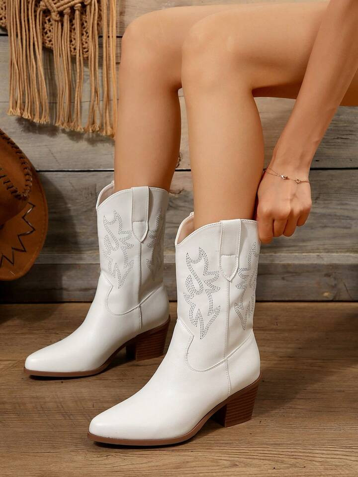 Vintage Western Embroidery Knight Boots, Trendy Outdoor Spring And Autumn Boots | SHEIN