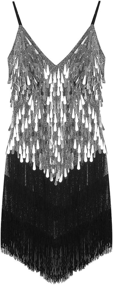 Freebily Womens V Neck Dance Dress Sparkling Sequins Ballroom Salsa Samba Rumba Tango Tassel Lati... | Amazon (UK)