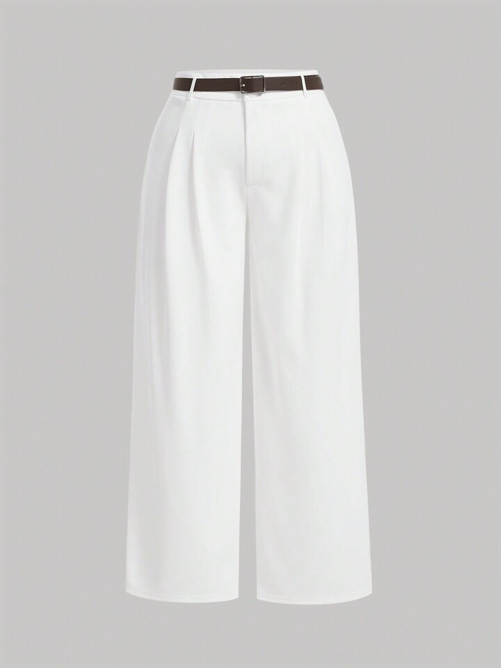 SHEIN MOD Plus Size Solid Color Wide Leg Pants | SHEIN