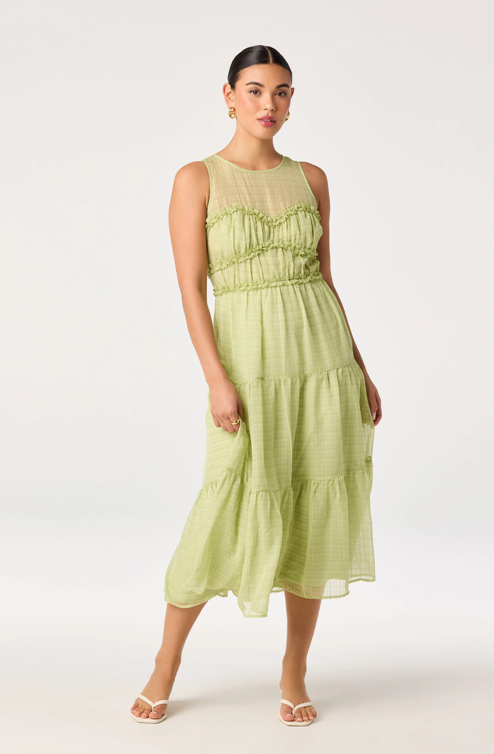 Adrianne Tiered Organza Midi Dress - Green / XS | ASTR The Label (US)