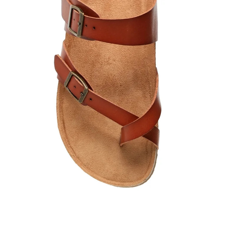 Time and Tru Women’s Toe Thong Footbed Slide Sandals, Wide Width Available | Walmart (US)