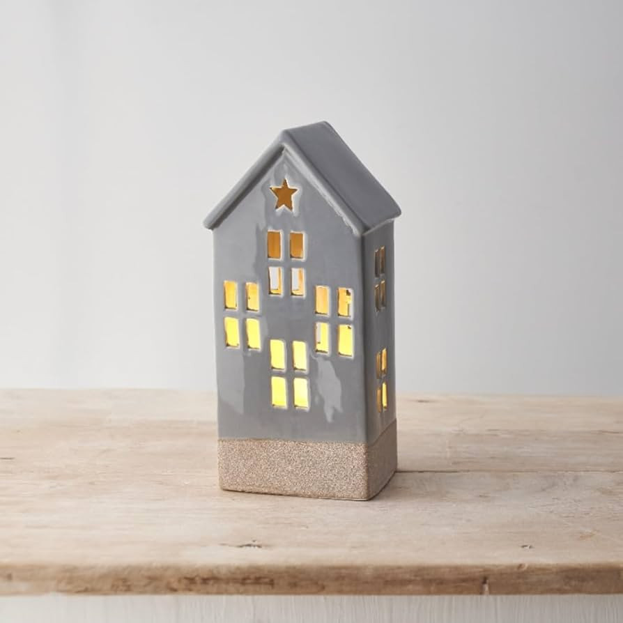 Ceramic House LED Light, 15 x 8.5 cm Small or 9 x 24 cm Large, Grey (Large) | Amazon (UK)