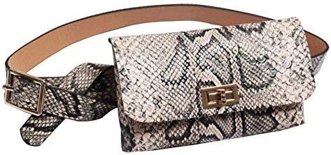 Small Faux Leather Elegant Snakeskin Waist Fanny Belt Pack Bag Phone Purse for Women Girls Travel | Amazon (US)