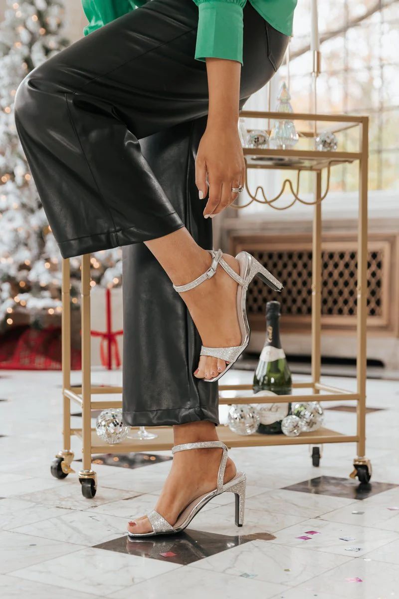 Silver Kaylee Strappy Rhinestone Heels | Magnolia Boutique | Magnolia Boutique