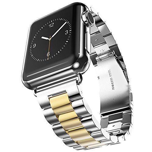 U191U Metal Bands Compatible with Apple Watch Band 41mm 40mm 44mm 42mm 46mm 49mm 45mm, Dressy Stainless Steel Chain Strap for Men iWatch Series Ultra/Ultra2/10/9/8/7/6/5/4/3/2/1 SE, Silver/Gold 42mm(series 10)38/40/41mm | Amazon (US)
