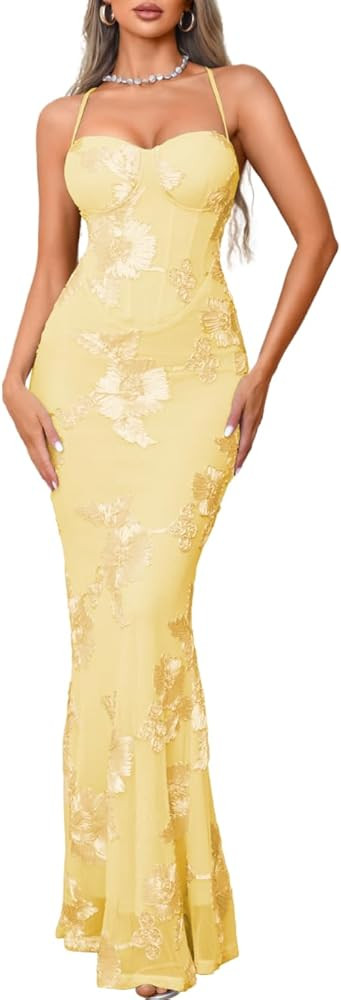 Women's Floor Length Formal Floral Dress, 3D Flower Backless, Mermaid Corset Evening Gown for Pro... | Amazon (US)