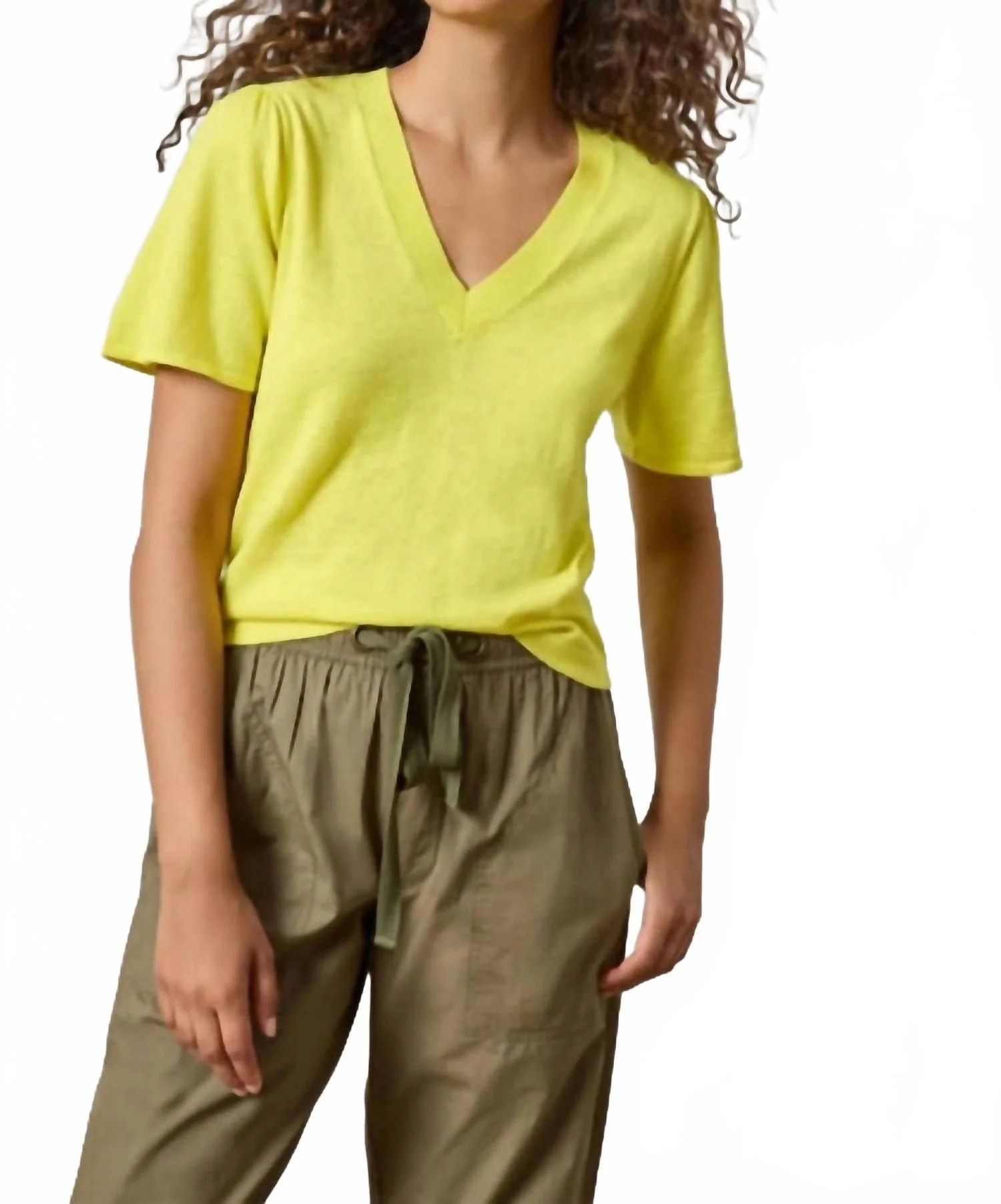 Short Sleeve V-Neck Sweater In Lemon | Shop Simon