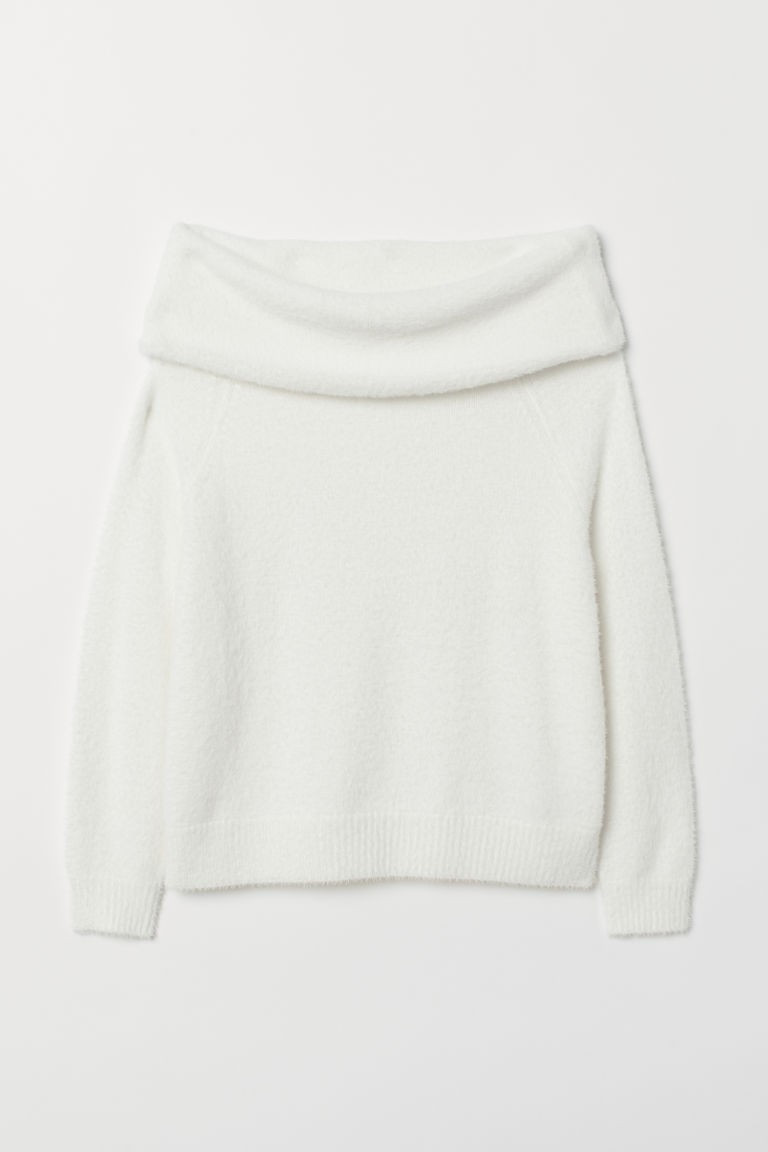 H & M - H & M+ Off-the-shoulder Sweater - White | H&M (US + CA)