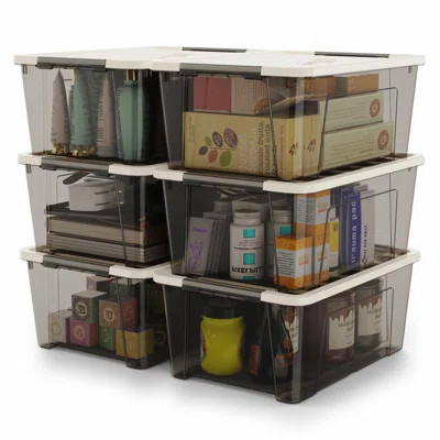 Small Clear Plastic Storage Container Bin With Secure Lid And Latch Buckles, Durable Stackable Nestable Organizin, (6-Pack/Khaki) | Wayfair North America