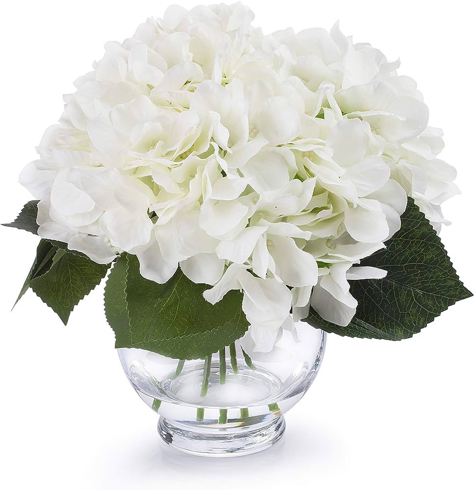 ENOVA HOME Mixed Artificial Silk Hydrangea Flowers Arrangement in Clear Glass Vase for Home Wedding  | Amazon (US)