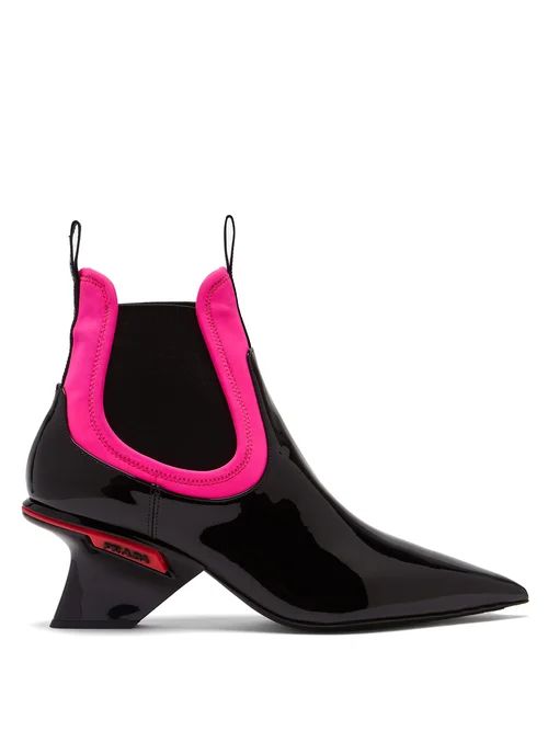 Prada - Neoprene And Patent Leather Ankle Boots - Womens - Black Pink | Matches (UK)