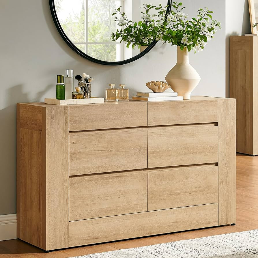 OKD Modern 6 Drawer Dresser with Handle-Free Hidden Drawers, Natural Oak | Amazon (US)