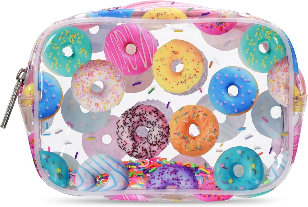 iscream 7" x 5" Bold Print See-Through Zippered Cosmetic Bag with Floating Sprinkles - Go Do-Nuts | Amazon (US)