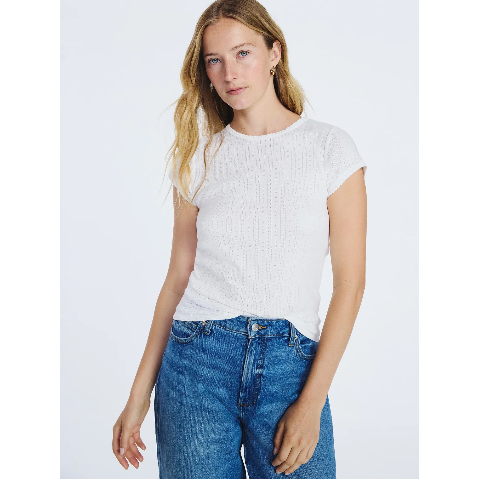 Free Assembly Women's and Women's Plus Pointelle Mini Tee with Short Sleeves, Sizes XS-4X | Walmart (US)