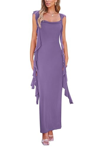 PRETTYGARDEN Women's 2026 Summer Wedding Guest Dress Sleeveless Ruffle Formal Cocktail Party Maxi Bodycon Dresses (Dusty Violet,Small) | Amazon (US)