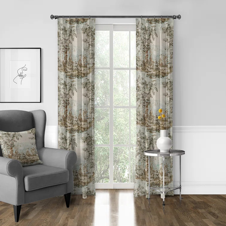 French Countryside Linen Blend Toile Room Darkening Pinch Pleat Curtain Panel | Wayfair North America