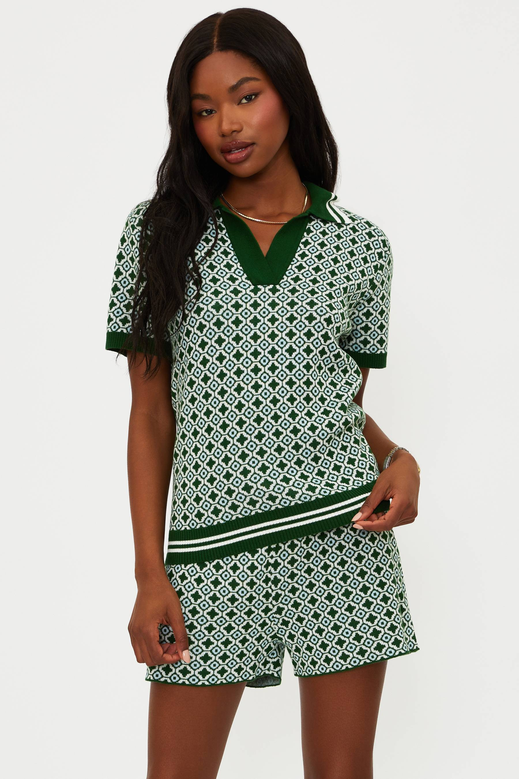 Giana Top Racquet Club Green | Retro Green Polo | Beach Riot | Beach Riot