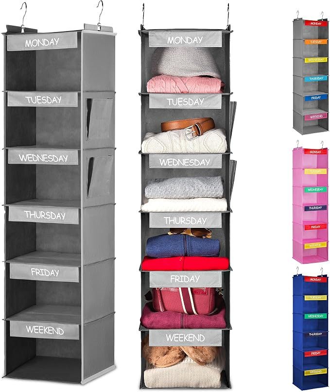 Handy Laundry Hanging Clothes Organizer for Kids - 6-Shelf Closet Daily Clothing Organization Lab... | Amazon (US)