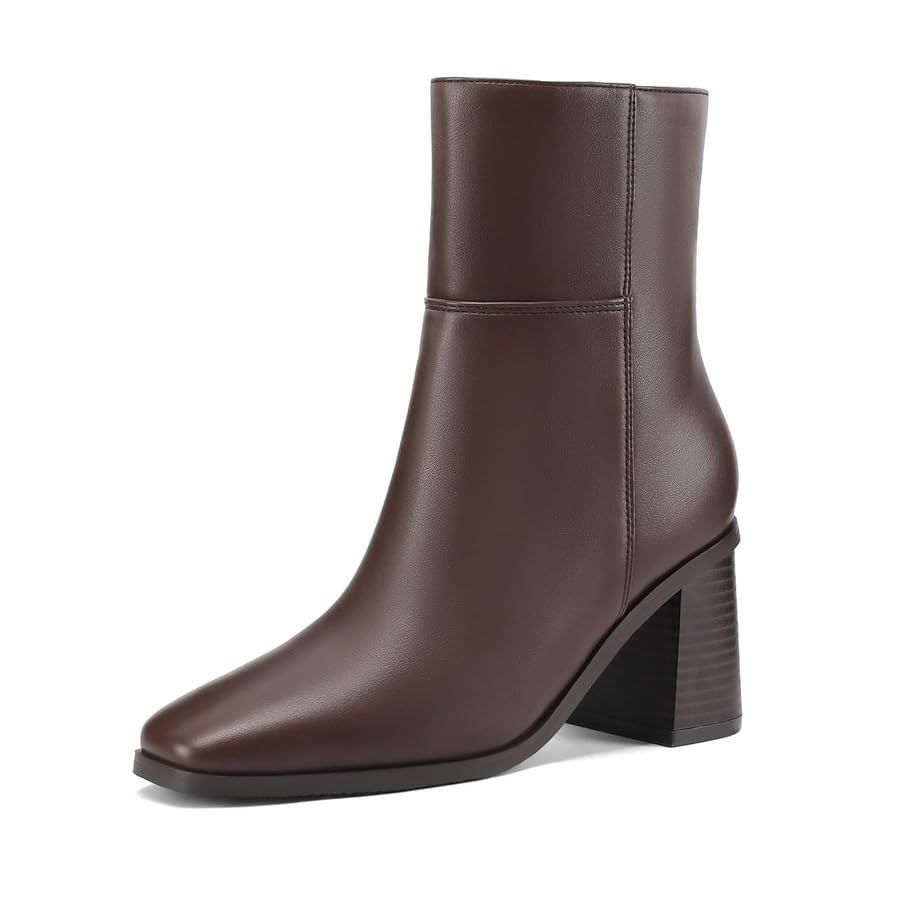 Women Ankle Boots Square Toe Chunky Heel Booties Mid Stacked Heels Fashion Dress Short Boots with... | Amazon (US)