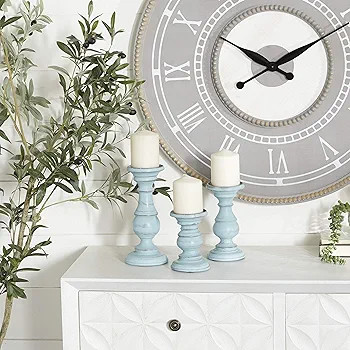 Deco 79 Mango Wood Turned Style Pillar Candle Holder with Distressed Finish, Set of 3 6", 8", 10"... | Amazon (US)