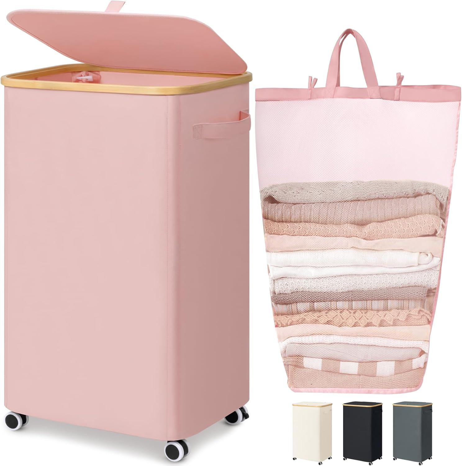 Goodpick Laundry Basket with Wheels, Collapsible Clothes Hampers with Removable Laundry Bag 100L ... | Amazon (US)