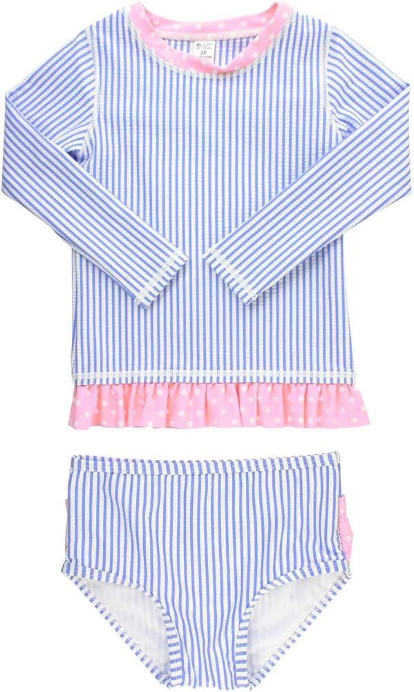 RuffleButts Baby/Toddler Girls Seersucker Long Sleeve Rash Guard Bikini | Amazon (US)