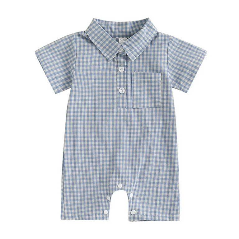 Gelikeya Baby Boy Clothes Gingham Short Sleeve Collared Romper Jumpsuit Plaid Button Down Bodysui... | Walmart (US)