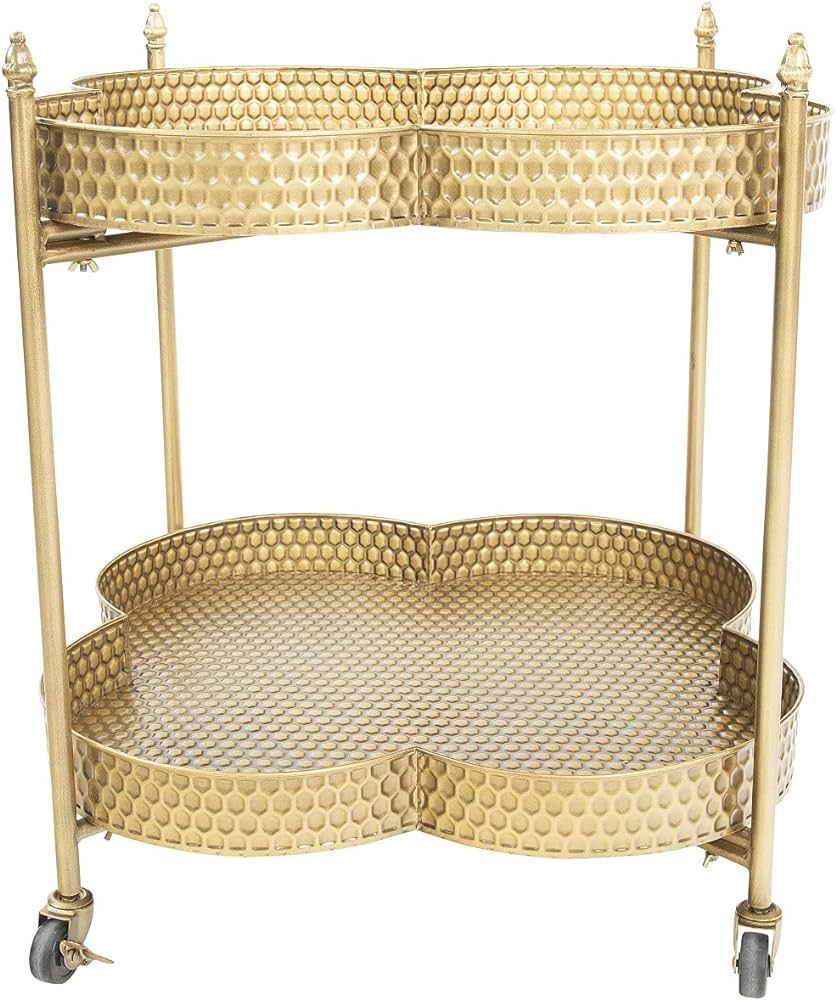 Creative Co-Op Vintage Clover-Shaped 2-Tier Hammered Metal Bar Cart with Wheels, Brass Finish | Amazon (US)