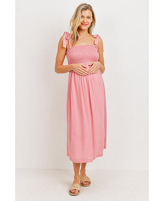Maternity Smocked Tie-Shoulder Midi Dress | Macy's